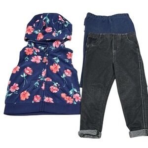 Floral Hoodie And Two Pants Bundle 6-9 months Preowned